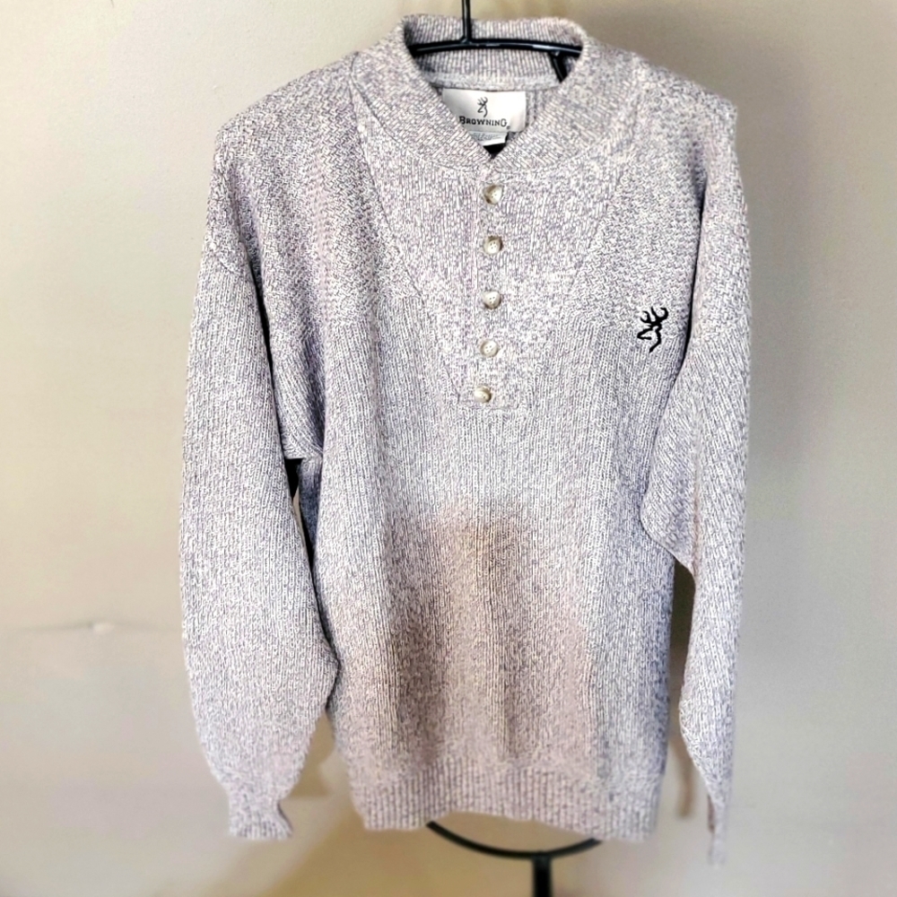 Browning Embroidered 5 Button Pullover Long Slv Sz L Sweater